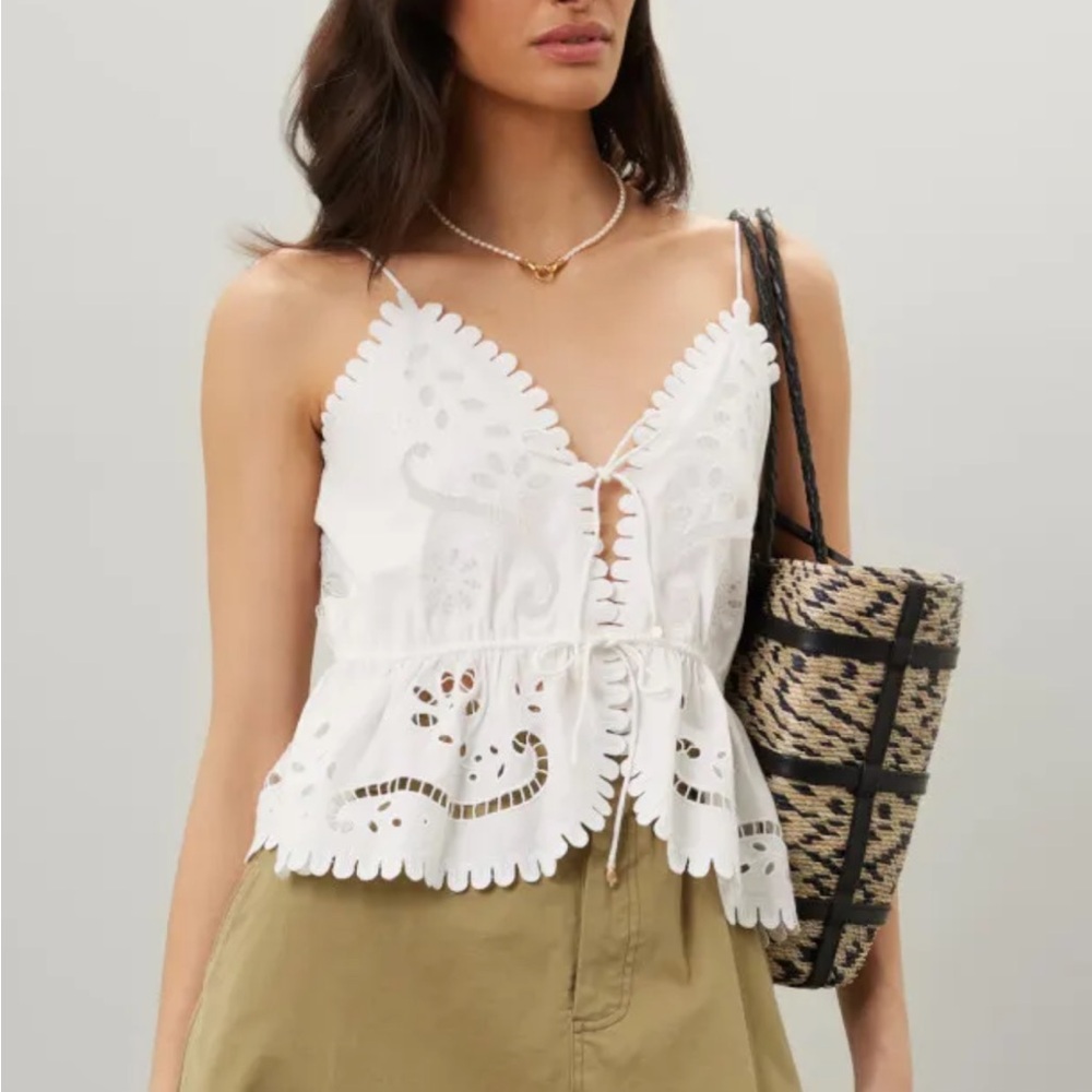 Sea New York Liat White Eyelet Lace Tie-Front Camisole (XL)